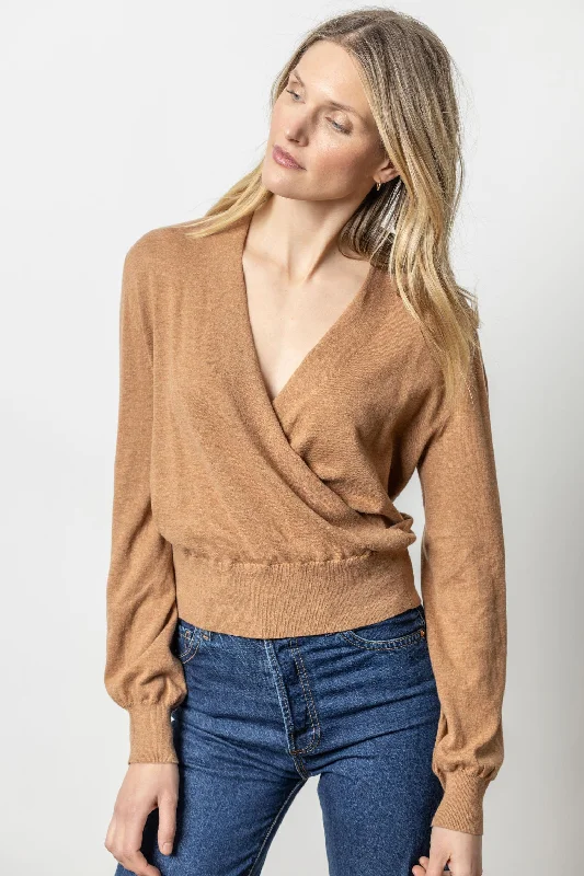 Merino wool – Soft, fine wool for warmth and breathabilityMerino wool – Soft, fine wool for warmth and breathabilityLong Sleeve Surplice Sweater in Bourbon Merino wool – Soft, fine wool for warmth and breathabilityMerino wool – Soft, fine wool for warmth and breathabilityLong Sleeve Surplice Sweater in Bourbon