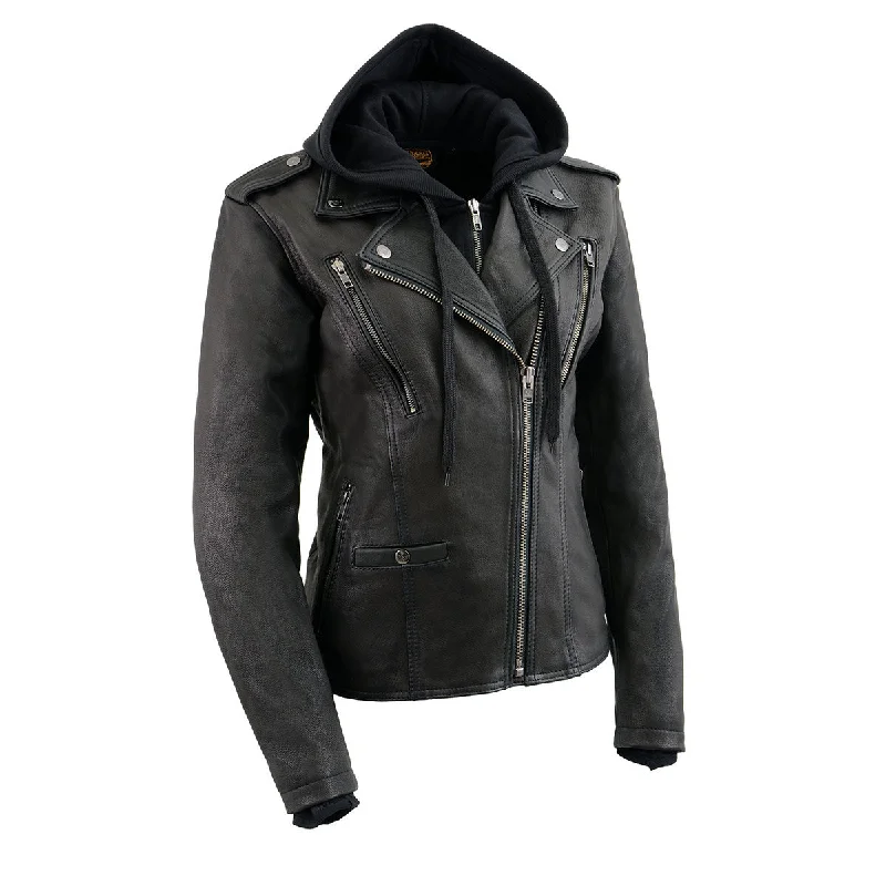 Sherpa-lined hoodie – Hoodie lined with faux sheepskin (Sherpa) for extra warmthSherpa-lined hoodie – Hoodie lined with faux sheepskin (Sherpa) for extra warmthMilwaukee Leather MLL2575 Women's Black Leather Vented Motorcycle Jacket w/ Removable Hoodie Sherpa-lined hoodie – Hoodie lined with faux sheepskin (Sherpa) for extra warmthSherpa-lined hoodie – Hoodie lined with faux sheepskin (Sherpa) for extra warmthMilwaukee Leather MLL2575 Women's Black Leather Vented Motorcycle Jacket w/ Removable Hoodie