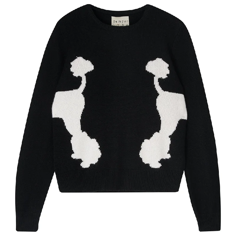 Turtleneck – High-neck style for added warmthTurtleneck – High-neck style for added warmthPoodle Crew Sweater in Black and White Turtleneck – High-neck style for added warmthTurtleneck – High-neck style for added warmthPoodle Crew Sweater in Black and White