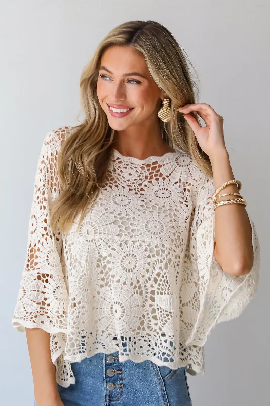 Cropped – Shortened length, above the waistCropped – Shortened length, above the waistSincerely Marvelous Ivory Crochet Knit Top Cropped – Shortened length, above the waistCropped – Shortened length, above the waistSincerely Marvelous Ivory Crochet Knit Top