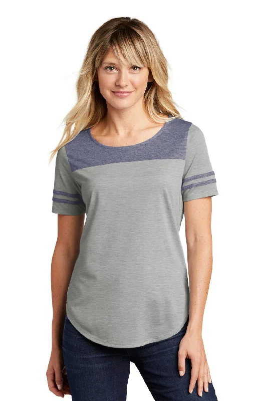 Scoop neck – Wide, rounded necklineScoop neck – Wide, rounded necklineSport-Tek Womens Fan Moisture Wicking Short Sleeve Crewneck T-Shirt - Heather Light Grey/Heather True Navy Blue