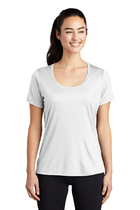 Pima cotton – Soft, high-quality cotton for a luxurious feelPima cotton – Soft, high-quality cotton for a luxurious feelSport-Tek Womens Moisture Wicking Short Sleeve Scoop Neck T-Shirt - White Pima cotton – Soft, high-quality cotton for a luxurious feelPima cotton – Soft, high-quality cotton for a luxurious feelSport-Tek Womens Moisture Wicking Short Sleeve Scoop Neck T-Shirt - White