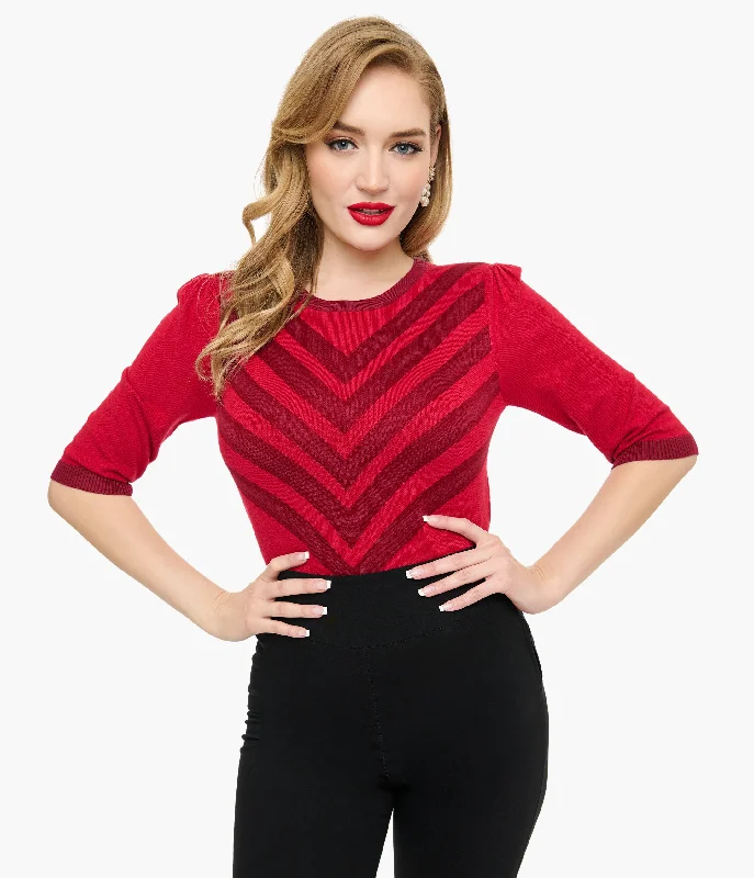 Shawl collar – Soft, wide collar for a draped effectShawl collar – Soft, wide collar for a draped effectVoodoo Vixen Red & Berry Chevron Sweater Shawl collar – Soft, wide collar for a draped effectShawl collar – Soft, wide collar for a draped effectVoodoo Vixen Red & Berry Chevron Sweater