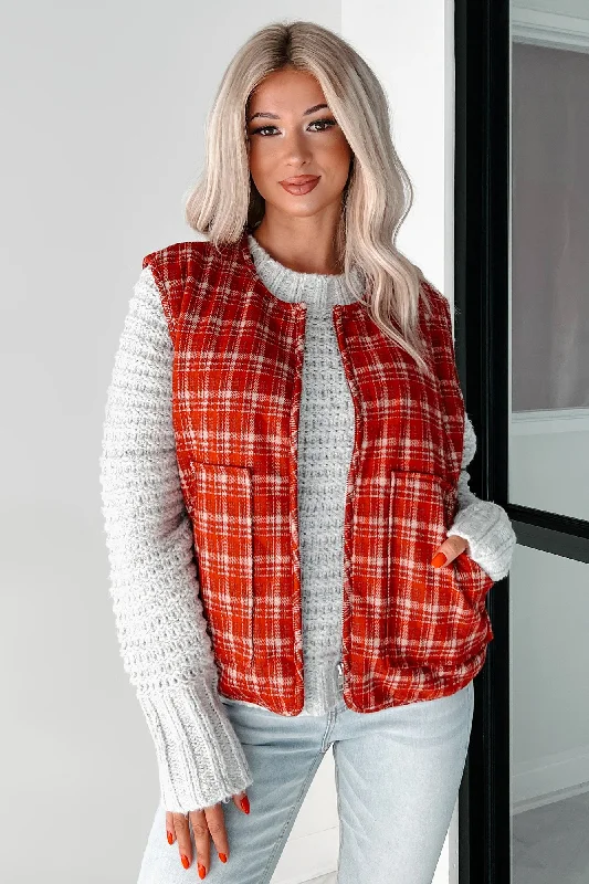 women's waistcoatswomen's waistcoatsFireside Chats Quilted Plaid Vest (Red Plaid)