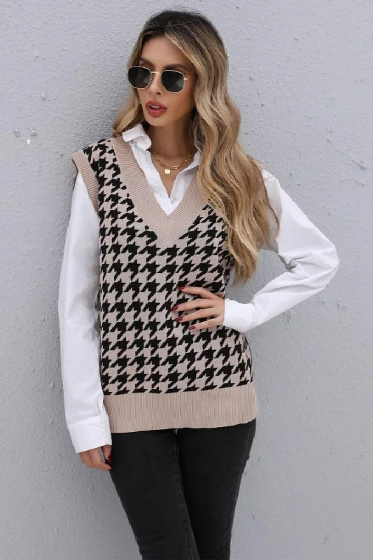 women's long waistcoatswomen's long waistcoatsHoundstooth V-Neck Knit Vest