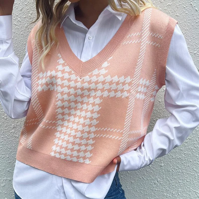women's fitted waistcoatswomen's fitted waistcoatsHoundstooth V-Neck Sweater Vest
