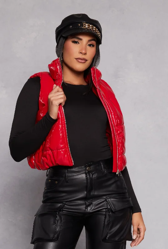 women's waistcoats for casual occasionswomen's waistcoats for casual occasionsFaux Patent Leather Zip Front Puffer Vest women's waistcoats for casual occasionswomen's waistcoats for casual occasionsFaux Patent Leather Zip Front Puffer Vest