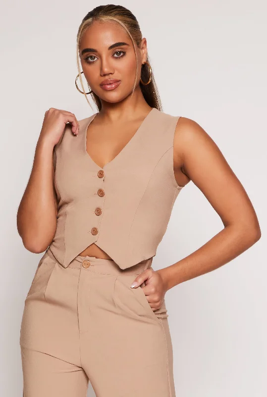 women's waistcoats with built-in braswomen's waistcoats with built-in brasCrepe Knit Button Front Vest