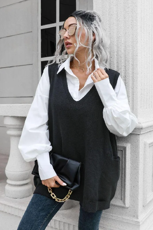 women's waistcoats without sleeveswomen's waistcoats without sleevesV-Neck Sleeveless Sweater Vest with Pocket women's waistcoats without sleeveswomen's waistcoats without sleevesV-Neck Sleeveless Sweater Vest with Pocket